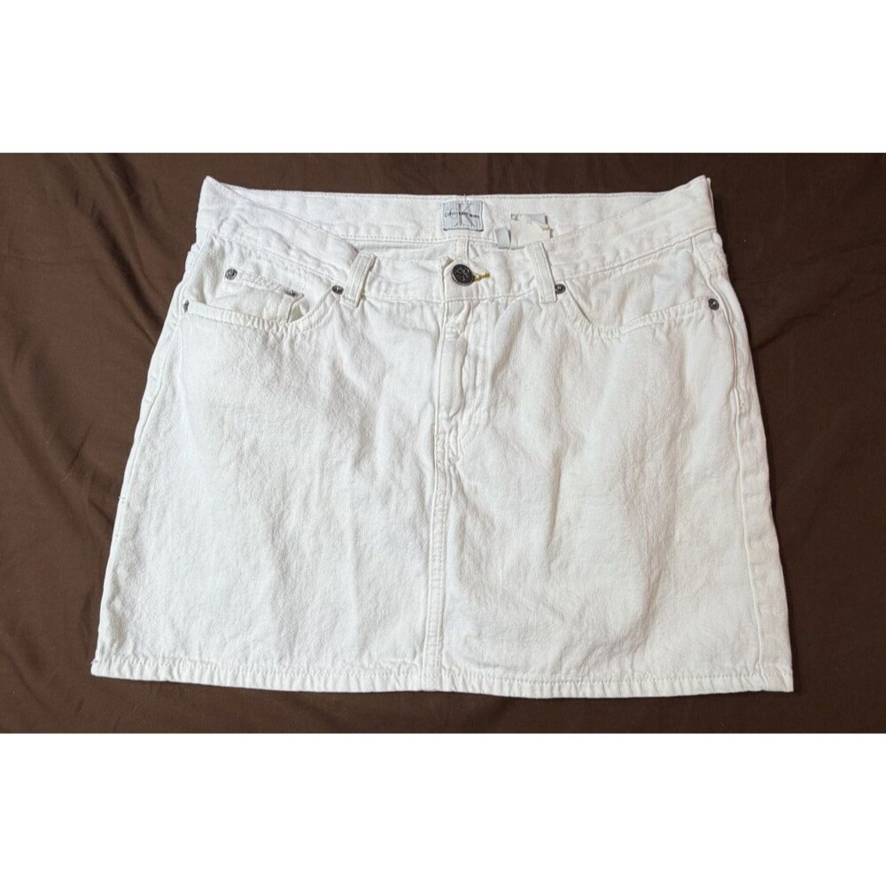 Calvin Klein Jeans Women's Denim Skirt Size 11 White Mid Rise Raw Hem Casual